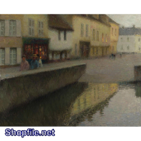 Tranh sơn dầu bờ hồ và khu phố